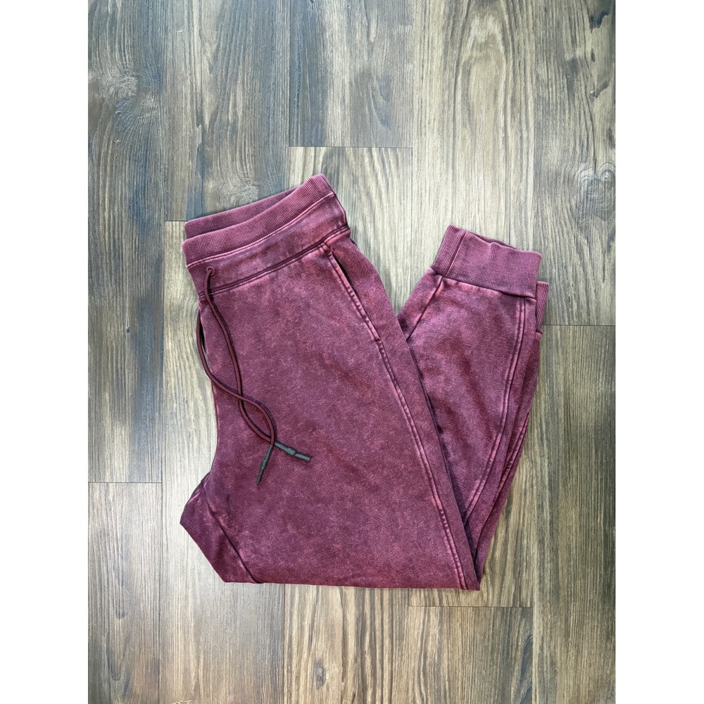 Joy Lab Women Burgundy Acid Wash Joggers Drawstring Sweatpants Size M